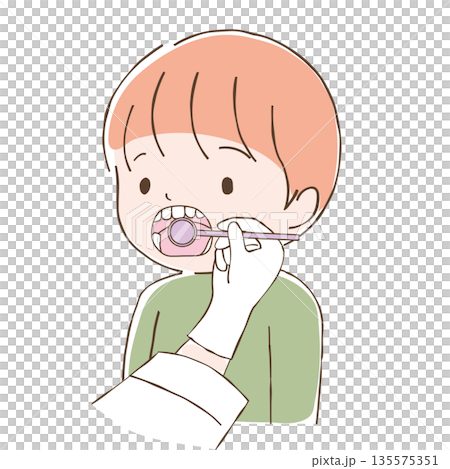 歯科検診を受けている少年のイラスト 歯科検診を受けている少年のイラスト 135575351