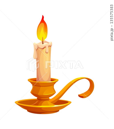 Glowing candle in golden holder, symbol of St Patrick day celebration and spiritual rituals, hope, blessings and ancestral remembrance, warmth and guidance in Irish traditions and folklore 135575383