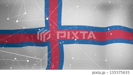 Displaying stylized Faroese flag filling frame, featuring network nodes with thin connecting lines 135575635