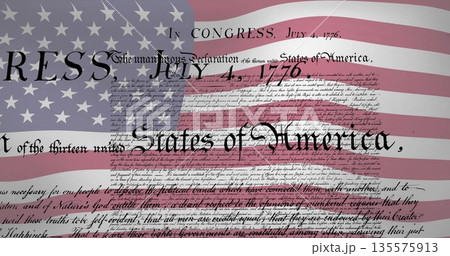 Displaying graphic combining United States flag and Declaration text in digital art, historic theme 135575913