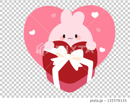 A cute rabbit holding a heart-shaped gift box 135576135