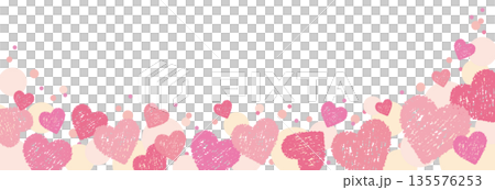 可愛的蠟筆風格心型橫邊框/粉紅色 可愛的蠟筆風格心型橫邊框/粉紅色 135576253