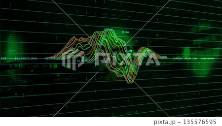 Displaying multicolored waveform lines pulsing on grid display, with numeric labels, circuitry Displaying multicolored waveform lines pulsing on grid display, with numeric labels, circuitry 135576595