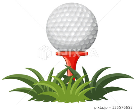 White Golf Ball Resting on a Red Tee in Green Grass 135576655