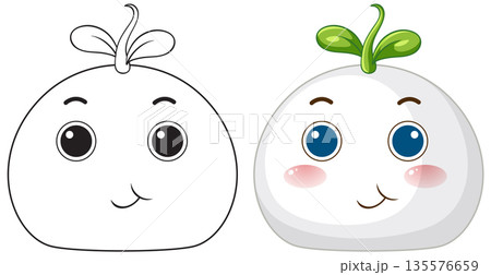 Cute Sprouting Seed Character in Outline and Colored Vector Style Cute Sprouting Seed Character in Outline and Colored Vector Style 135576659
