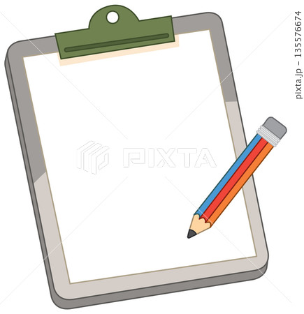Vector Illustration of a Blank Clipboard with a Colored Pencil 135576674