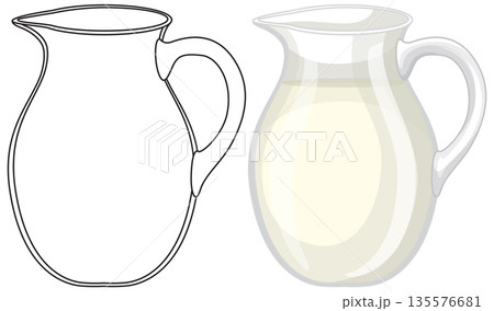 Vector Illustration of a Glass Milk Pitcher and Line Art Outline Vector Illustration of a Glass Milk Pitcher and Line Art Outline 135576681