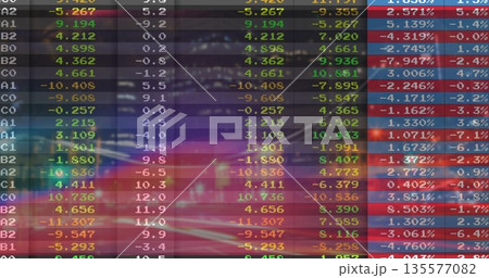 Displaying transparent financial grid on trading-room screen, showing color-coded codes and values Displaying transparent financial grid on trading-room screen, showing color-coded codes and values 135577082