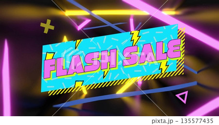 Displaying turquoise sale banner showing bold pink FLASH SALE and lightning bolts in digital ad 135577435