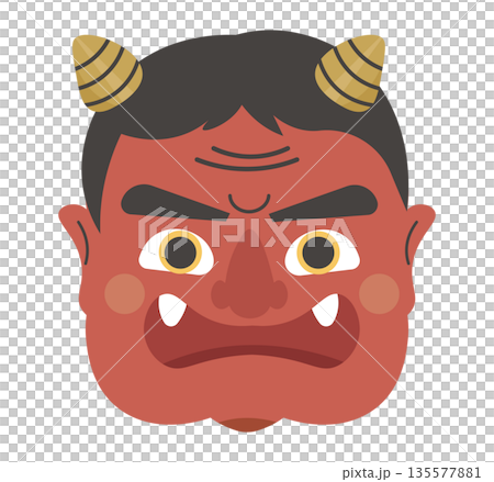 節分紅魔鬼。恐怖的惡魔面具。向量圖 135577881