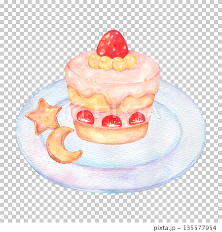 お皿に乗った苺のケーキ 135577954