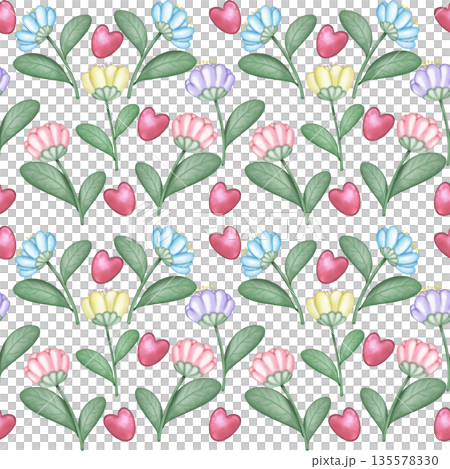 Seamless pattern  Flower watercolor spring floral set. Hand drawn pastel  flower, leaf, Cute nature.  135578330