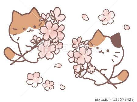 桜の枝を持ったねこたち 桜の枝を持ったねこたち 135578428