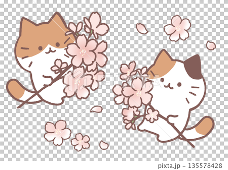 桜の枝を持ったねこたち 桜の枝を持ったねこたち 135578428