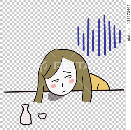 插圖描繪了一位醉酒且感覺不適的女子 135578467