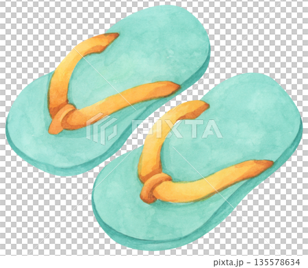 Watercolor Flip-Flops, Summer Slippers Sandals, Beachwear Footwear Fashion, Cute Shoes Pair, Tropical Weather Sea Vacation Outdoor Walk. Watercolor Flip-Flops, Summer Slippers Sandals, Beachwear Footwear Fashion, Cute Shoes Pair, Tropical Weather Sea Vacation Outdoor Walk. 135578634