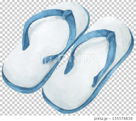 Watercolor Flip-Flops, Summer Slippers Sandals, Beachwear Footwear Fashion, Cute Shoes Pair, Tropical Weather Sea Vacation Outdoor Walk. 135578638