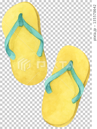Watercolor Flip-Flops, Summer Slippers Sandals, Beachwear Footwear Fashion, Cute Shoes Pair, Tropical Weather Sea Vacation Outdoor Walk. Watercolor Flip-Flops, Summer Slippers Sandals, Beachwear Footwear Fashion, Cute Shoes Pair, Tropical Weather Sea Vacation Outdoor Walk. 135578642