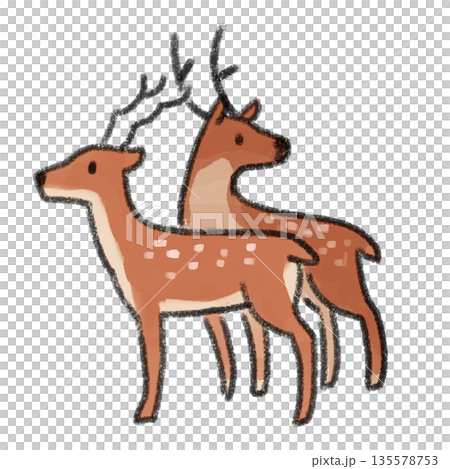 寄り添っている二匹の鹿のイラスト（全身） 135578753