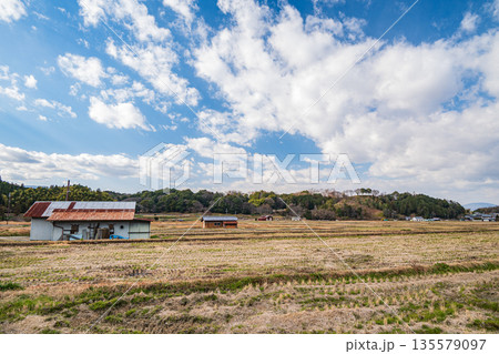 冬の明日香村の田園風景 甘樫丘 奈良県 冬の明日香村の田園風景 甘樫丘 奈良県 135579097