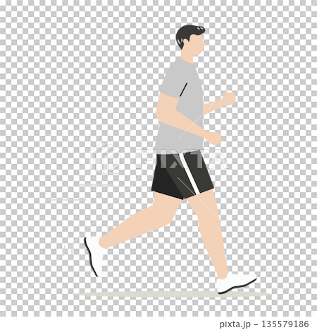 A man in shorts jogging 135579186