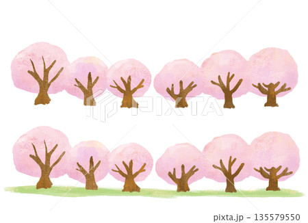 かわいい桜並木のセットイラスト 135579550