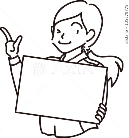 フレームを持った女性のイラスト2　線画 135579775