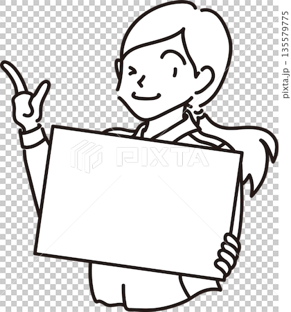 フレームを持った女性のイラスト2　線画 135579775