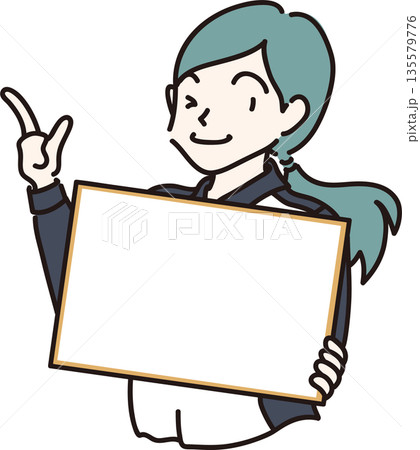 フレームを持った女性のイラスト2　紺色の制服 135579776