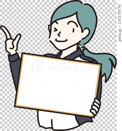 フレームを持った女性のイラスト2　紺色の制服 135579776