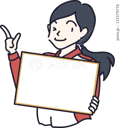 フレームを持った女性のイラスト2　赤色の制服 135579778