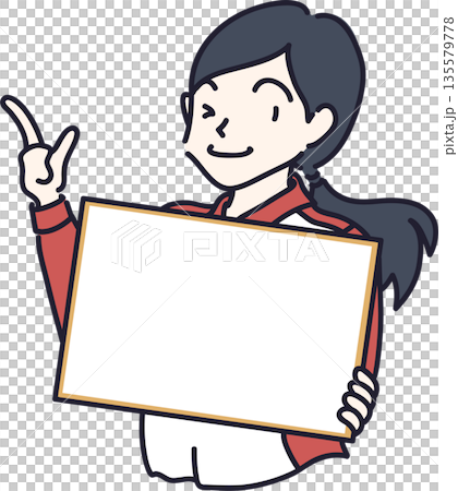 フレームを持った女性のイラスト2　赤色の制服 135579778