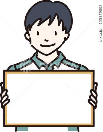 フレームを持った男性のイラスト　緑色の制服 135579892