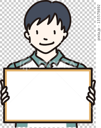 フレームを持った男性のイラスト　緑色の制服 135579892