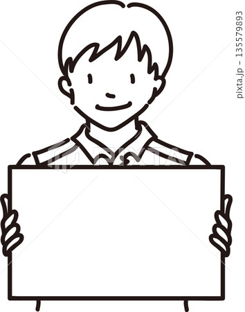 フレームを持った男性のイラスト　線画 135579893