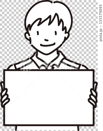 フレームを持った男性のイラスト　線画 135579893