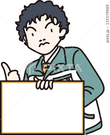 フレームを持った男性のイラスト2　緑色の制服 135579989