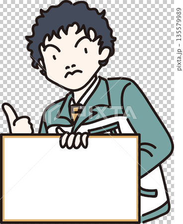 フレームを持った男性のイラスト2　緑色の制服 135579989