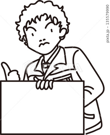 フレームを持った男性のイラスト2　線画 135579990