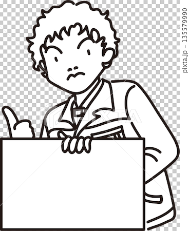 フレームを持った男性のイラスト2　線画 135579990