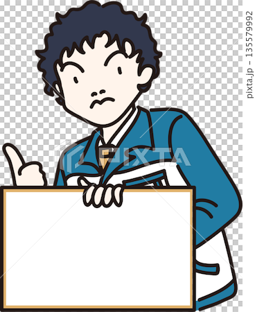 フレームを持った男性のイラスト2　青色の制服 135579992