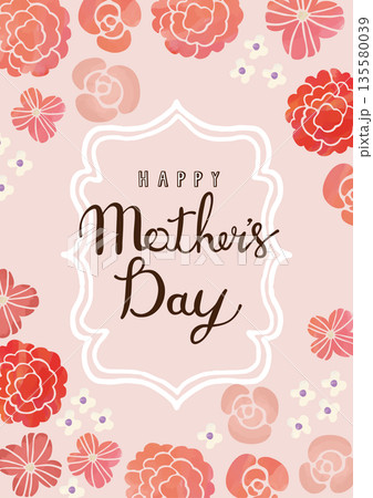 母の日　水彩風フラワーフレームデザイン　A3タテ 135580039