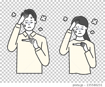 一幅男女發燒的向量插圖。 一幅男女發燒的向量插圖。 135580231