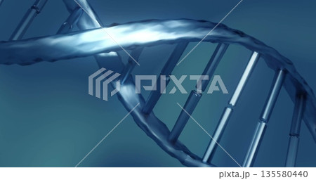 Displaying DNA double helix twisting in blue gradient backdrop, with cylindrical nucleotide pairs Displaying DNA double helix twisting in blue gradient backdrop, with cylindrical nucleotide pairs 135580440
