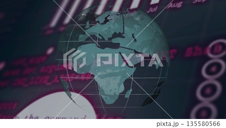 Floating 3D digital globe showing latitude longitude gridlines in virtual GUI, with magenta code Floating 3D digital globe showing latitude longitude gridlines in virtual GUI, with magenta code 135580566