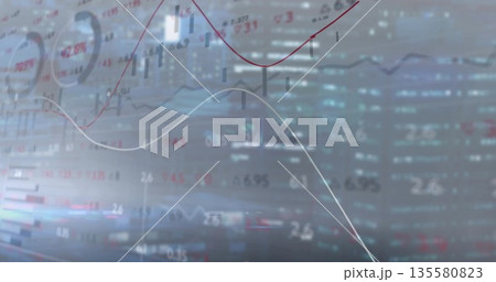 Projecting overlay over skyscraper, with line and candlestick charts, numeric values and grid lines Projecting overlay over skyscraper, with line and candlestick charts, numeric values and grid lines 135580823