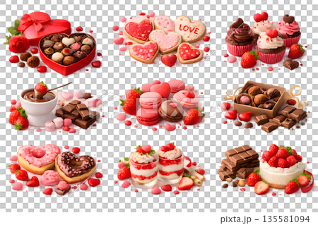 情人節甜點插畫集：巧克力和草莓 135581094