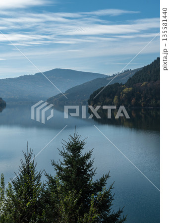 Peaceful Autumn Landscape Of Lake Izvorul Muntelui In Romanian Mountains Peaceful Autumn Landscape Of Lake Izvorul Muntelui In Romanian Mountains 135581440