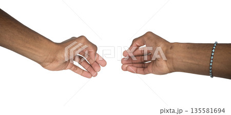 Hands with open cupped palm in front view. Black skin male making gesture of offering or exchange as Hands with open cupped palm in front view. Black skin male making gesture of offering or exchange as 135581694