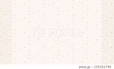 和紙テクスチャに青海波模様の左右帯を配置した和風ベクター背景 135581740